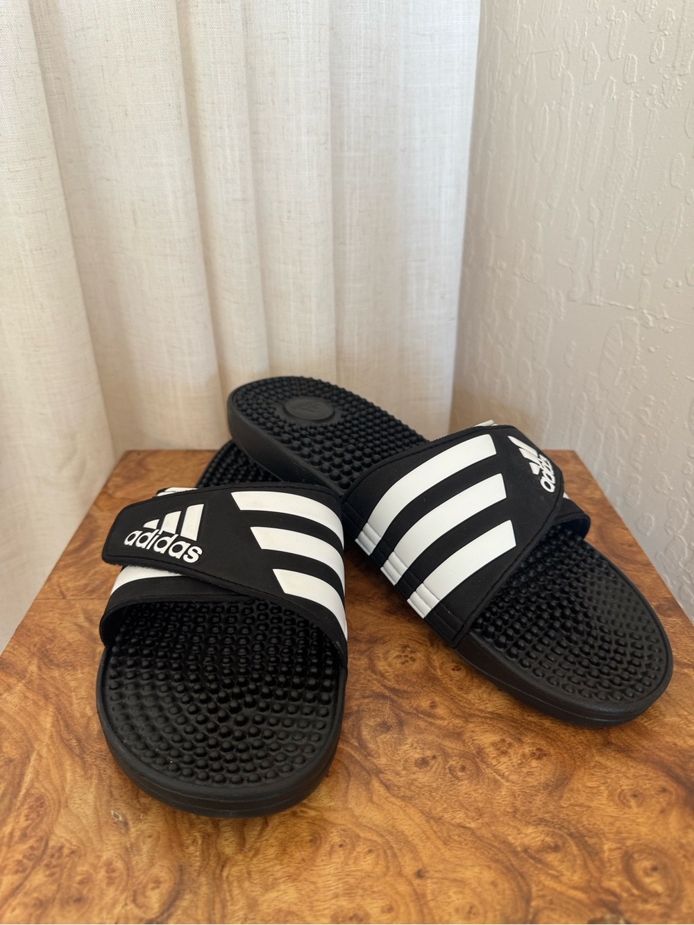 adidas Black and White Men's Slide Sandals with Stripes